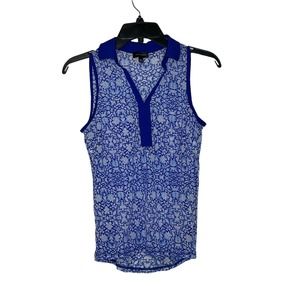 The Limited Collared‎ Tank Top Size XS Blue White Floral Womens 100% Polyester